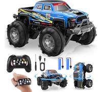 DEERC Coche Anfibio teledirigido para niños, Resistente al Agua IPX7, con Control por Gestos, 2.4GHz 4WD, rotación de 360°, luz LED, 40 Minutos de autonomía, Juguete para niños de 6 a 12 años (Azul)