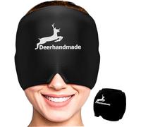 DEERHANDMADE Gorro de alivio de migraña - Gel de grado experto para compresas frías y calientes, paño elástico para uso en varios tamaños, material inodoro, cobertura de 360° (negro)
