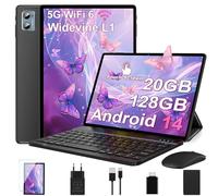 DEERTiME Tablet 10 Pulgadas Android 14 con 20GB RAM+128GB ROM/TF Ampliable a 2TB, Octa Core, 5G WiFi 6 | Widevine L1 | BT5.0 | | 8MP+5MP | Type C | GMS Tablet PC con Teclado, Funda y Ratón- Negro