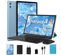 DEERTiME Tablet 10 Pulgadas Android 14 con 20GB RAM+128GB ROM/TF Ampliable a 2TB, Octa Core, 5G WiFi 6 | Widevine L1 | BT5.0 | | 8MP+5MP | Type C | GMS Tablet PC con Teclado, Funda y Ratón- Azul
