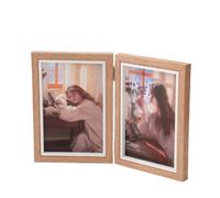 Deerul Marco de Fotos Plegable, Marco Fotos Doble, Marco 2 Fotos, Marco de Madera,Capacidad Para 2 Fotos 4 x 6in(Color de los troncos)