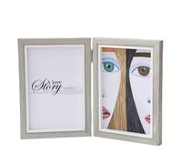Deerul Marco de Fotos Plegable, Marco Fotos Doble, Marco 2 Fotos, Marco de Madera,Capacidad Para 2 Fotos 4 x 6in(Gris)