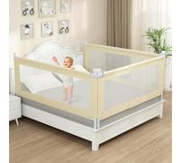 Deeteck Barandilla de cama de bebé de 3 piezas para tamaño Queen, protector | Protector anticaídas con sello sin huecos, doble bloqueo de seguridad, 24 alturas, tela Oxford y marco de acero, plegable