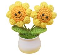 DEETREK 1 Pieza de Planta de Apoyo a Las emociones positivas Girasol Artificial de Ganchillo en Maceta Adecuada para decoración de Escritorio de la Oficina en casa Regalo para Amantes o Familiares