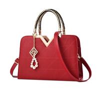 DEEVORCA Bolsa de Mano Para Mujer Casual Bolsa Bandolera Para Mujer Diseño en Relieve Geométrico Colgante de Perla de Moda Bolsa de Hombro Para Mujer Viaje Cita Vacaciones Impermeable PU Cuero Rojo A