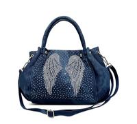 DEEVORCA Bolso de Hombro Para Mujer Moda Señoras Bolso de Mano Decoración de Alas de Diamantes de Imitación Correa de Hombro Extraíble Shopping Viajar Trabajo Bolsa Mensajero lienzo Azul A