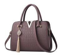 DEEVORCA Elegante Bolsa de Mano para Mujer Colgante de Borla de Moda Estampado de Cocodrilo Bandolera Bolsos de Hombro Diario Ocio Bolsos Viajes Bolsos Tote Impermeable PU Cuero Morado Amatista