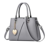 DEEVORCA Moda Bolsos De Mano Mujer Elegante Bloque Color Bolso De Hombro Casual Cuero PU Viajar Trabajar Fiesta Fecha Negocio Bolsa De Mensajero Bolso Bandolera Colgante De Amor Gris B