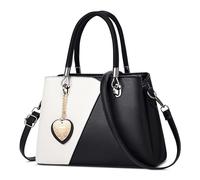 DEEVORCA Moda Bolsos De Mano Mujer Elegante Bloque Color Bolso De Hombro Casual Cuero PU Viajar Trabajar Fiesta Fecha Negocio Bolsa De Mensajero Bolso Bandolera Colgante De Amor Negro A