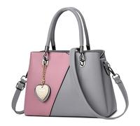 DEEVORCA Moda Bolsos De Mano Mujer Elegante Bloque Color Bolso De Hombro Casual Cuero PU Viajar Trabajar Fiesta Fecha Negocio Bolsa De Mensajero Bolso Bandolera Colgante De Amor Gris A