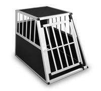 Defacto Caja transportadora de aluminio para perros, con rejilla, puerta con cerradura, caja de viaje para auto, transportín para perros (plata, (XL) 91x65x69 cm)
