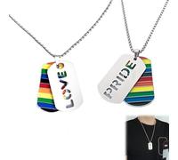 DEFGNOP 2 Cadenas Unisex De Acero Inoxidable Cuadradas, Recorte Grabado, Lgbtq, Collar Colgante Arco Iris Accesorio Orgullo, Colgante, Cadena Acero Inoxidable, Collar