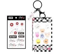 DEFGNOP Tarjetero Stray Kids SKZOO con 1 Pegatina, Stray Kids Merch para fans de Kpop, bonito colgante SKZOO, para los fans (Cuadros Blancos y Negros)