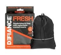 Defiance Bolsa de desodorización fresca, gran capacidad de 20 litros, eliminador de olores de carbón de bambú, aroma a limón fresco, control de humedad, mochila ajustable para equipo deportivo, ropa
