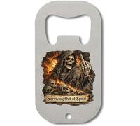 Defiant Skeleton Amid Fiery Flames - Abridor de botellas de acero inoxidable, color plateado