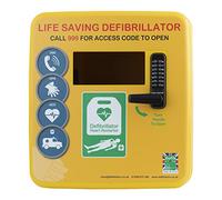 Defibstore Gabinete desfibrilador de plástico amarillo impermeable al aire libre con bloqueo de teclado, calentador y luz LED