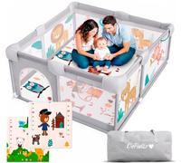 DeFieltro Parque Infantil Bebe 120x120 - Corralito Bebe con Malla de Animales Transpirable - Corral Plegable Baby ANTIDESLIZANTE - Alfombra Acolchada + 4 Anillas + Bolso de Transporte