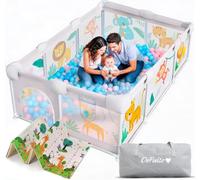 DeFieltro Parque Infantil Bebe de la SELVA 150 x 180 - Corralito Bebe con Malla de Animales Transpirable - Corral Plegable Baby ANTIDESLIZANTE Alfombra Acolchada + 4 Agarres + Bolsa de Transporte