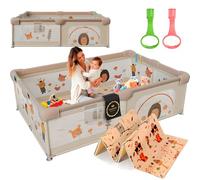 DeFieltro Parque Infantil Bebe del BOSQUE 120x120 - Corralito Bebe con Malla de Animales Transpirable - Corral Plegable Baby ANTIDESLIZANTE Alfombra Acolchada + 2 Anillas (120 x 120 CM, Bosque)