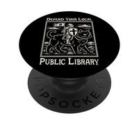 Defiende tu Biblioteca pública Local | Funny Knight Riding Cat PopSockets PopGrip Adhesivo
