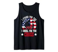 Defiendo la Bandera Me arrodillo Ante la Cruz Día de los Veteranos de los Estados Unidos Camiseta sin Mangas