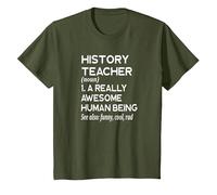 Definición de Profesor de Historia Profesor de historiador Escolar Divertido Camiseta, Niños, Verde Oliva, 3 años