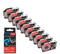 DEFIYAN Cinta de Etiquetas 10 Piezas XR12WE 12 mm Negro sobre Blanco Compatible con Impresora de Etiquetas KL60 KL100(White on Red)