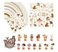 DEFIYEAR 14 unidades de animales del bosque decoración de cumpleaños, 20 servilletas para fiestas de animales del bosque, decoración para tartas, animales del bosque, 33 x 33 cm, servilletas de