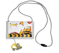 DEFIYEAR Brustbeutel Kinder Baustelle mit Schlüsselanhänger Geldbörse Geldbeutel für Jungen Brieftasche Kleine Bagger Geldbeutel zum umhängen, Weihnachten Geburtstag Geschenk
