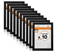 Deflecto Marco de presión A4, 10 unidades, elegante marco de aluminio negro para exhibición de pared, soporte para certificados y pósteres, con prácticos clips de apertura frontal