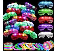Defresit 24 gafas de neón, 24 pulseras brillantes, obturador unisex de 6 colores, accesorios intermitentes para fiestas, 3 modos de iluminación, accesorios de neón LED, para Navidad, discotecas