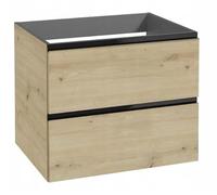.Deftrans - Armario colgante de baño de 60 cm moderno en roble Artisan negro mate - Armario de baño colgante con 2 cajones Soft Close - Armario bajo para baño sin lavabo, mueble de baño flotante