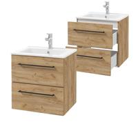 Deftrans Armario de baño Domodomo con lavabo, 50 x 50 x 46,5 cm, roble, lavabo, armario colgante para baño, juego de lavabo de cerámica