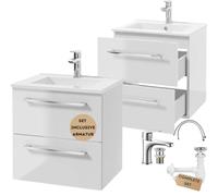 .Deftrans Armario de Baño Montado en Pared 50 cm con Lavabo, Grifo y Sifón - Armario de Baño con Armario Bajo 50 x 50 x 46,5 cm - Blanco Blanco