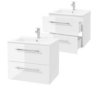 .Deftrans - Armario para debajo del lavabo de 60 cm, color blanco brillante, para colgar - Mueble de baño con lavabo - Armario para lavabo con lavabo para baños pequeños