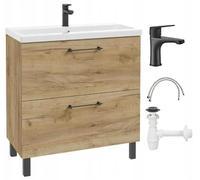 .Deftrans Armario para debajo del lavabo de 80 x 80 cm con lavabo - Mueble bajo baño roble Craft de pie con 2 cajones de cierre suave, mueble de baño con grifo de lavabo