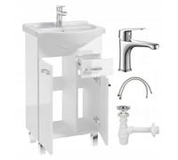 .Deftrans - Conjunto Mueble de baño con Lavabo y Grifo Cromo 85x50 cm Blanco Brillo con Patas MEA