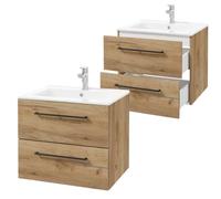 .Deftrans Deftrans Domodomo Armario de baño con lavabo, 60 x 50 x 46,5 cm, roble para lavabo, armario colgante para baño, juego de lavabo de cerámica