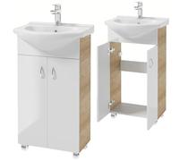 Deftrans Domodomo Armario de Baño Con Lavabo, 80 x 50 x 26 cm, Cerámica Blanca, Mueble de Pie Para Baño Pequeño