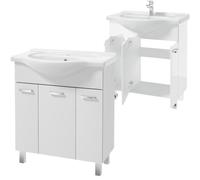 Deftrans Domodomo Armario de baño con Lavabo, 82 x 75 x 33 cm, Armario de cerámica Blanco, Armario de pie para baño (Blanco 75 cm)