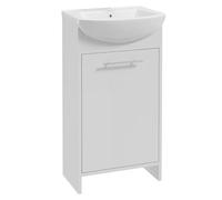 .Deftrans Domodomo - Armario de baño con Lavabo, 84 x 46,5 x 24,5 cm, Color Blanco, Armario de pie para baño pequeño, Color Blanco