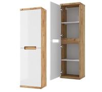 .Deftrans Domodomo - Armario de baño para Colgar (138,6 x 40,4 x 29,2 cm, 4 estantes), Color Blanco Brillante y Roble Dorado