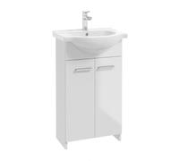 .Deftrans Domodomo - Mueble de baño con lavabo, 85 x 45 x 26 cm, color blanco, lavabo de cerámica, armario de pie para baño pequeño