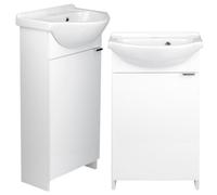 .Deftrans Domodomo - Mueble de baño con lavabo, 86 x 38 x 19,6 cm, color blanco, lavabo de cerámica, armario de pie para baño pequeño