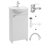 .Deftrans Domodomo - Mueble de baño con Lavabo, 86 x 38 x 19,6 cm, Color Blanco, Lavabo de cerámica, Armario de pie para baño pequeño Credo con Grifo