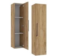 .Deftrans Domodomo Pinia Armario de baño de 140 x 32 cm, armario colgante de baño de roble artesanal con asas negras