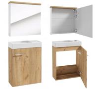Deftrans Juego de Muebles de Baño Con Espejo Para Invitados, 50 x 70 x 23 cm de Roble, Armario Inferior Para Lavabo y Armario Con Espejo Para Baño