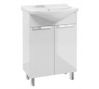 Deftrans Lavabo con armario bajo 60 x 85 x 43,5 cm - lavabo con armario inferior, lavabo de invitados con armario bajo 60 cm, juego de muebles de baño, color blanco brillante