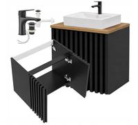 .Deftrans - Lavabo con armario de 60 cm colgante - lavabo con armario bajo juego moderno - Mueble de baño con lavabo superior negro - Lavabo completo con grifo
