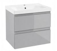 .Deftrans - Lavabo con armario de 60 cm gris brillante - lavabo colgante moderno - lavabo con armario de cerámica - Juego de muebles de baño compacto